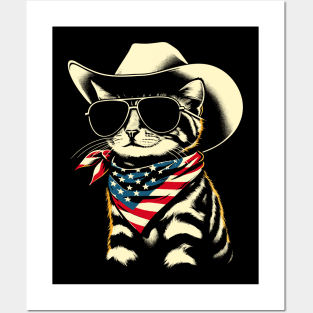 USA Flag Cat 4th of July Funny Patriotic Posters and Art